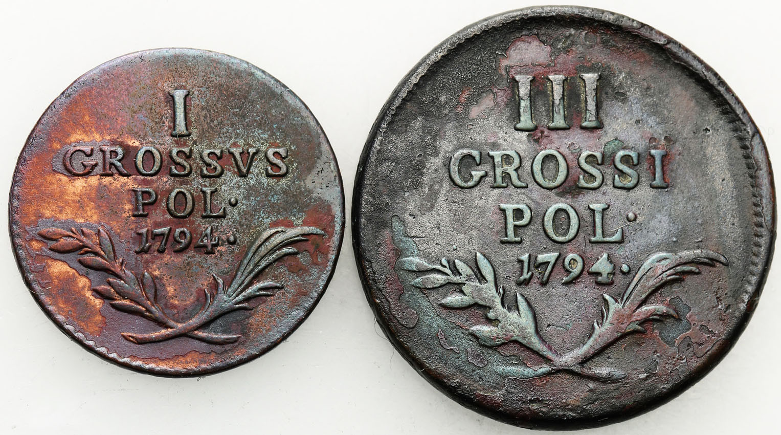 Polska, Zabór austriacki. Grosz i trojak (3 grosze) 1794 dla Galicji, zestaw 2 monet